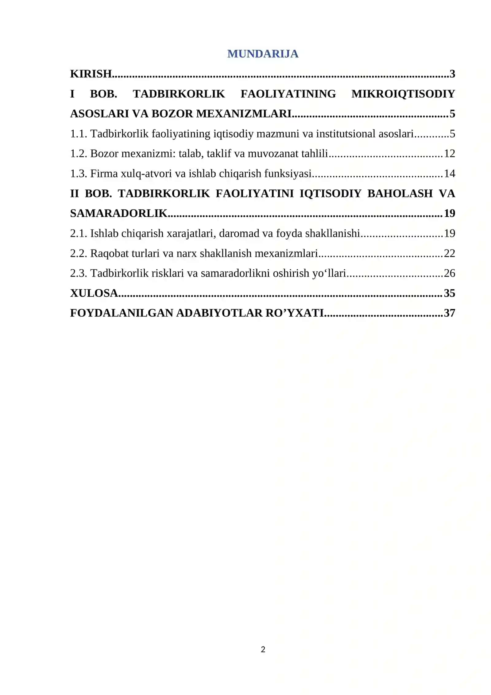 Tadbirkorlik faoliyatining mikroiqtisodiy asoslari 2