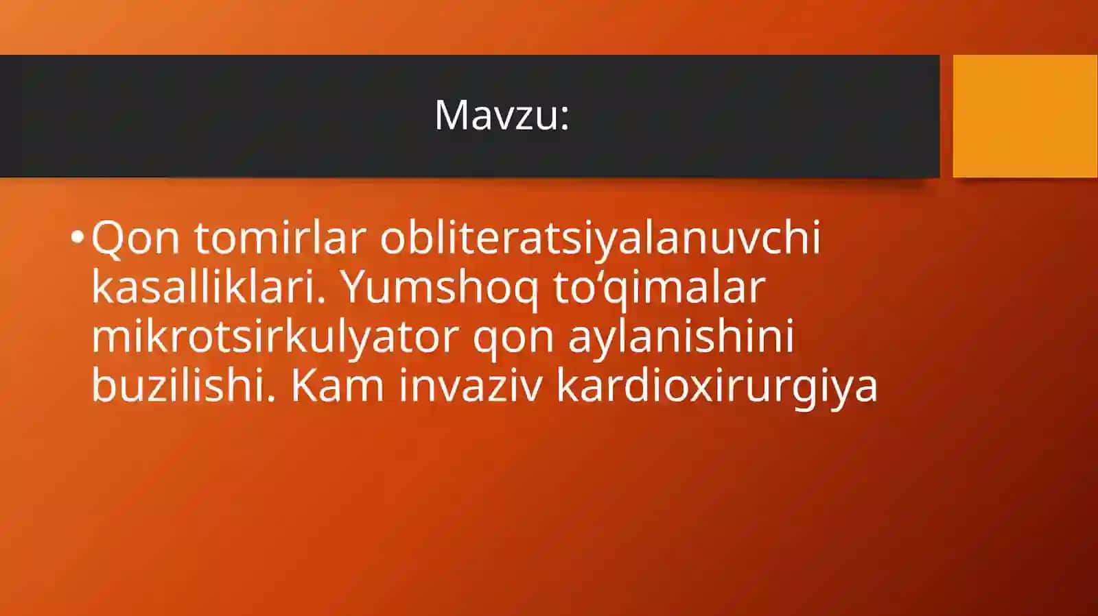 Obliteratsiyalovchi Tomir Kasalliklari 2