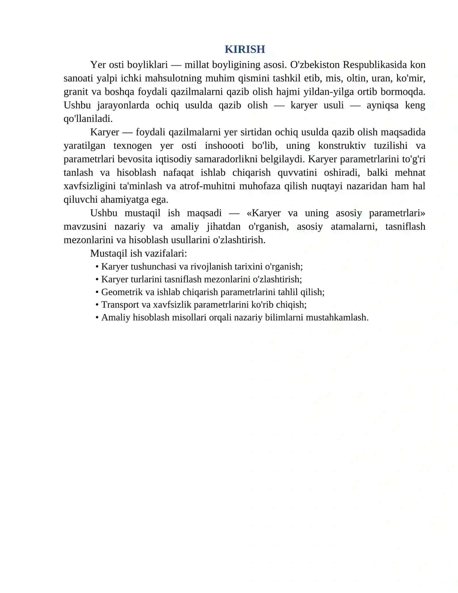 KARYER VA UNING ASOSIY PARAMETRLARI 2