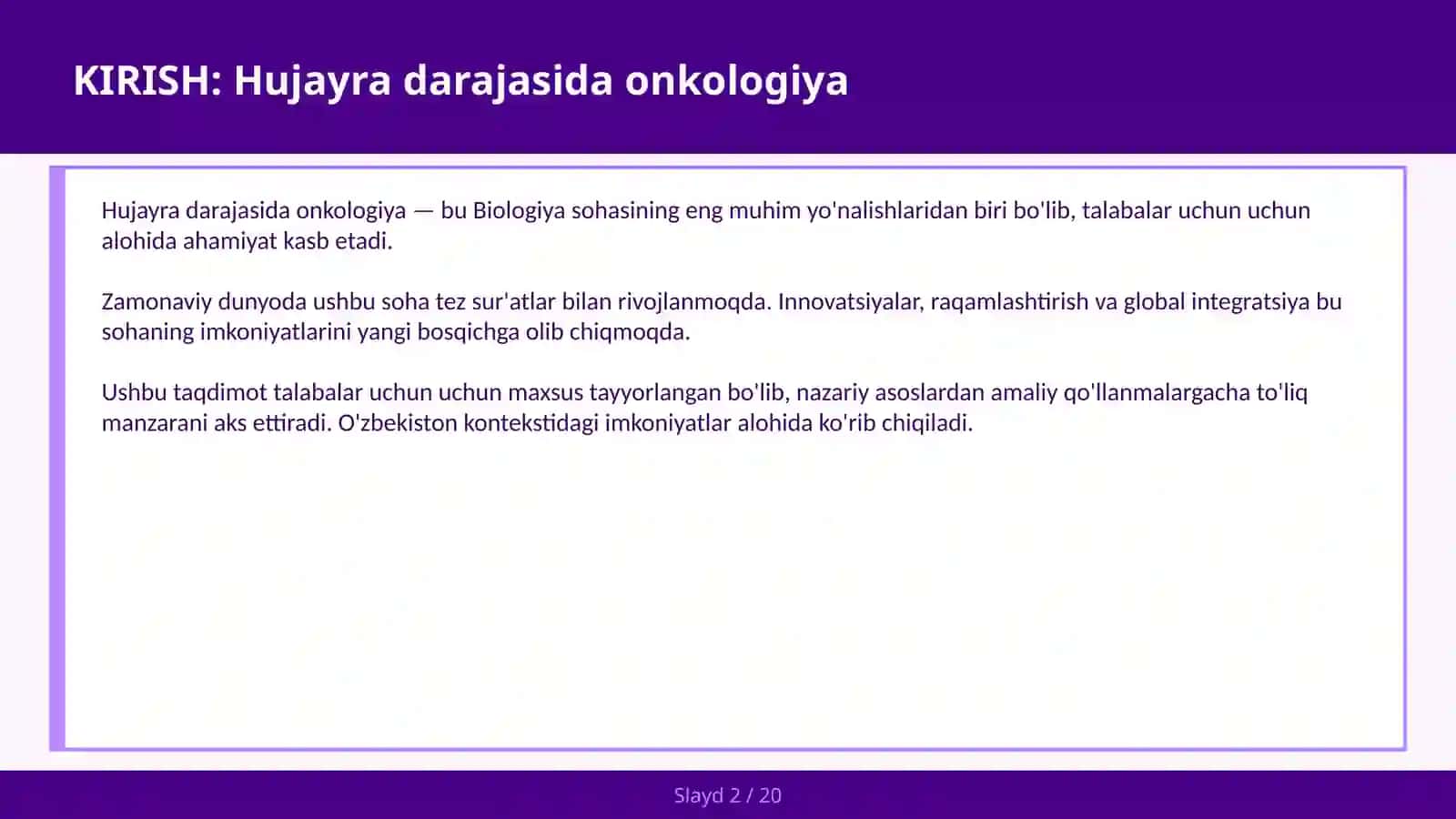 HUJAYRA DARAJASIDA ONKOLOGIYA 2