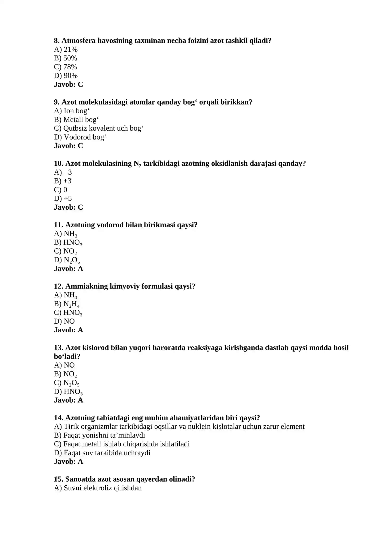 Azot test savollari 2