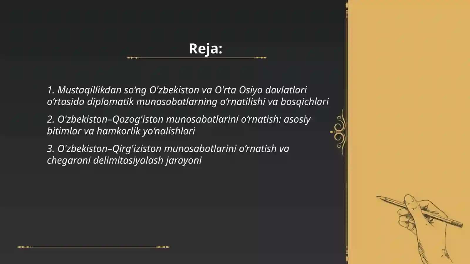 O'zbekiston Respublikasining O'rta Osiyo davlatlari bilan munosabatlari 2