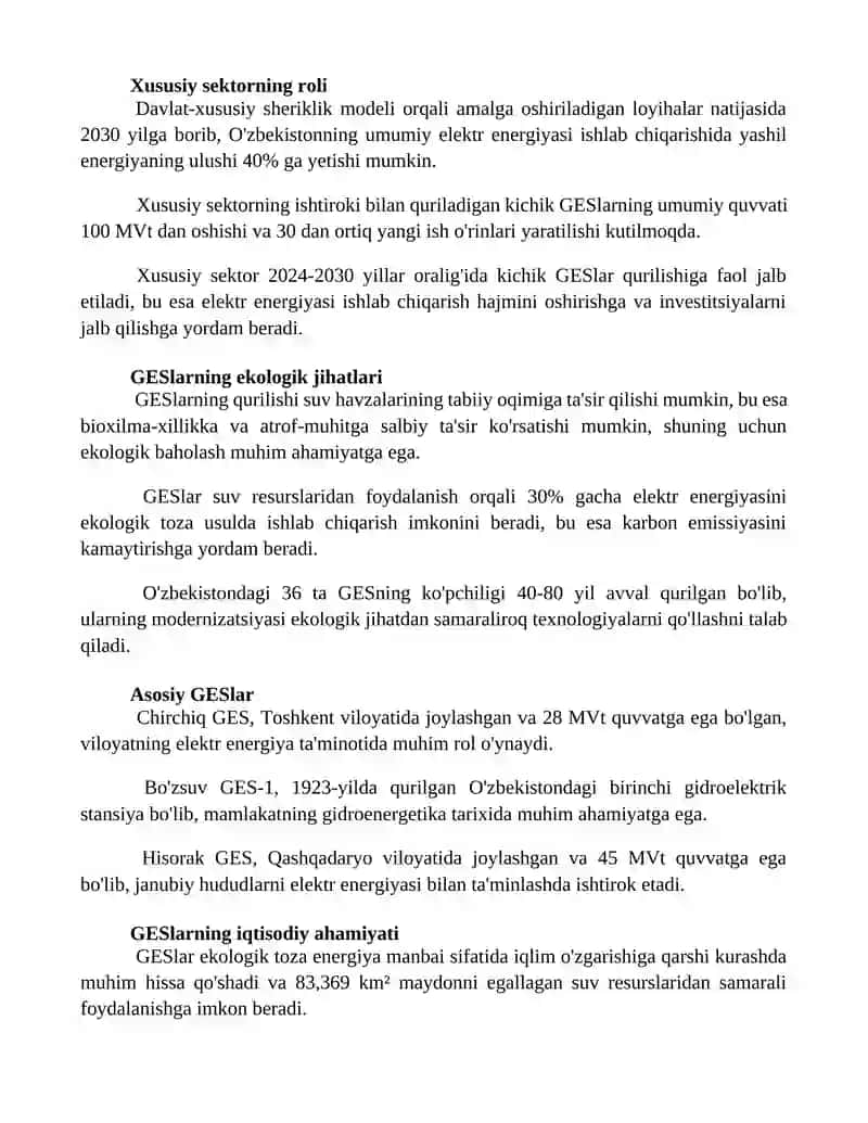 O’zbekistondagi Gidroelektr stansiyalar 2