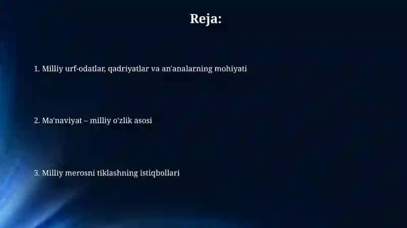 Milliy urf-odatlar, qadriyatlar va an'analarning mohiyati 2