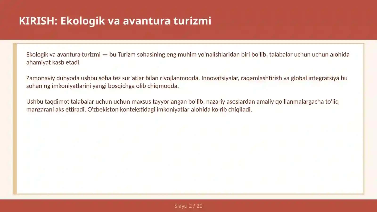 EKOLOGIK VA AVANTURA TURIZMI 2