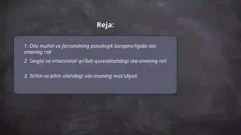Ota onaning farzand hayotidagi oʻrni 2