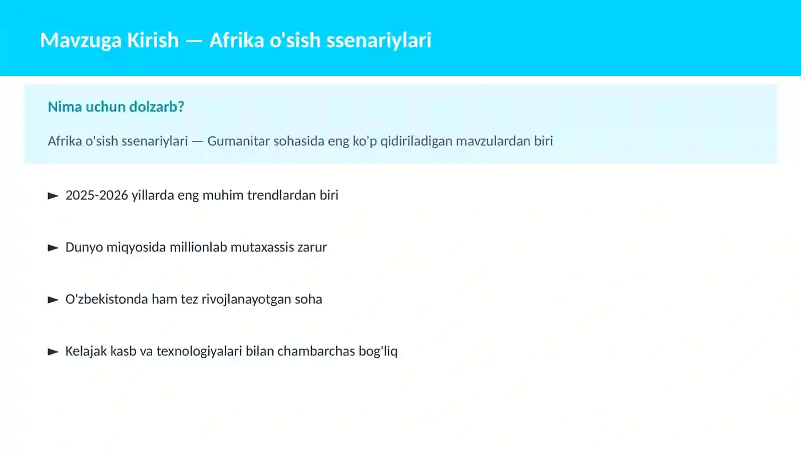 Afrika o'sish ssenariylari 2