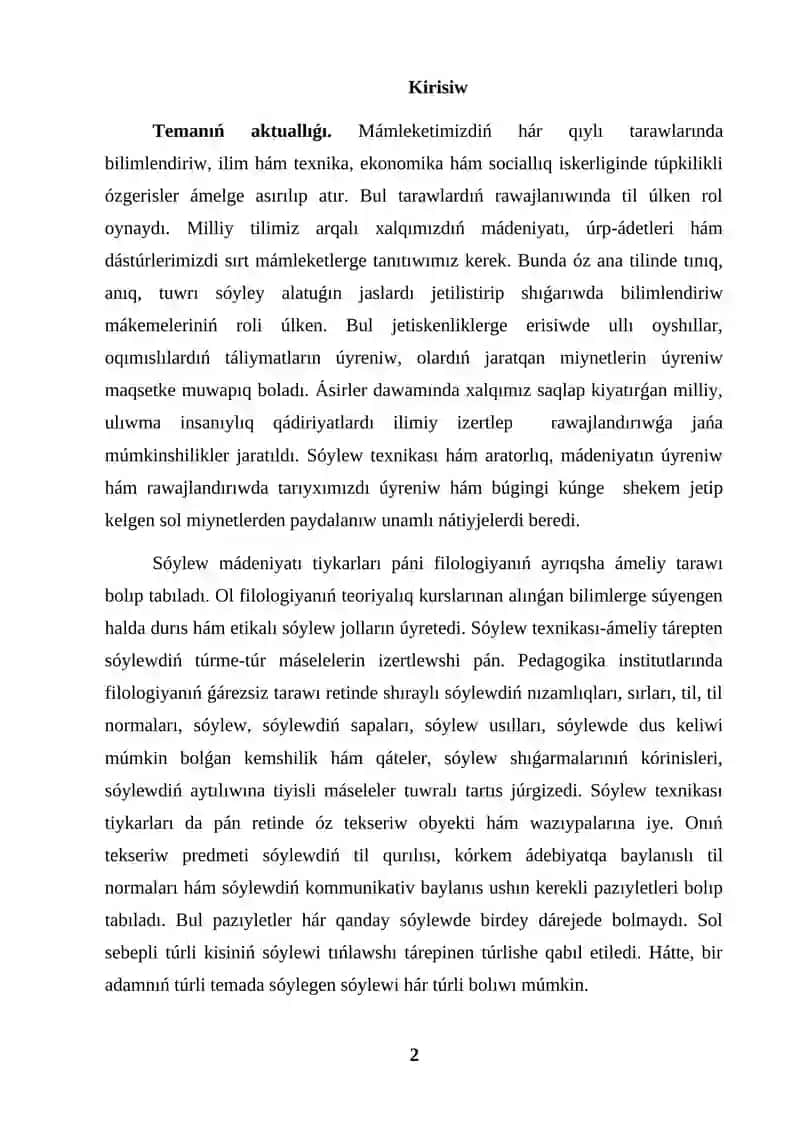 KURS JUMISI SÓYLEW TEXNIKASI ARATORLIQ MÁDENIYATI 2