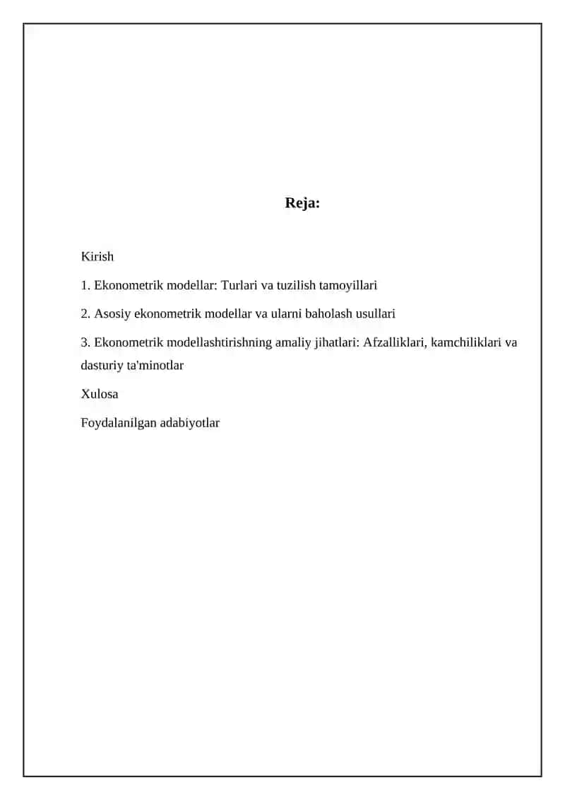 Ekonometrik modellarni baholash usullari 2