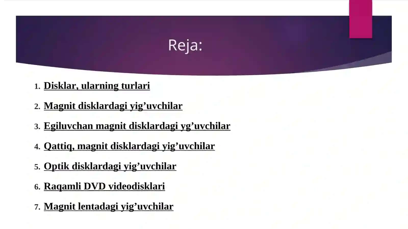 MA`LUMOTLARNI XOTIRADA SAQLASH QURILMALARI 2