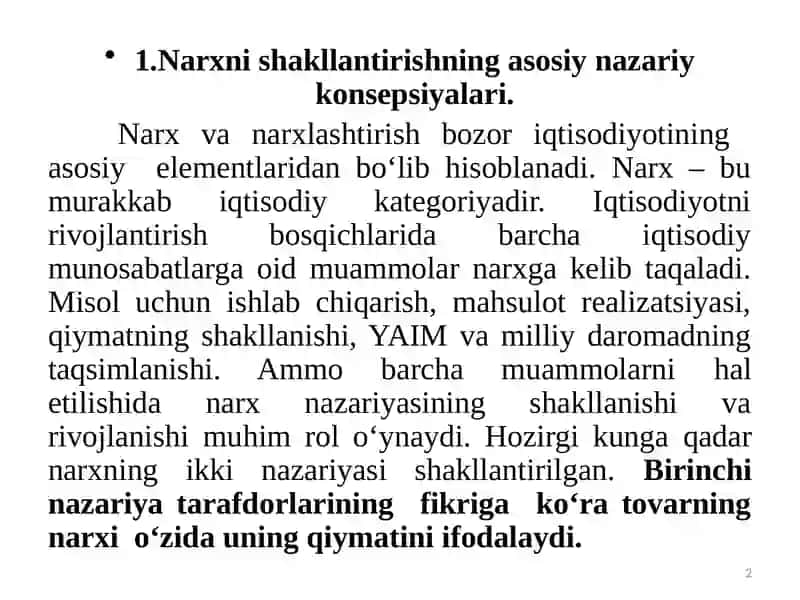 Marketingda narx siyosati 2