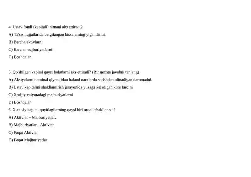 Moliyaviy tahlil. Test 2