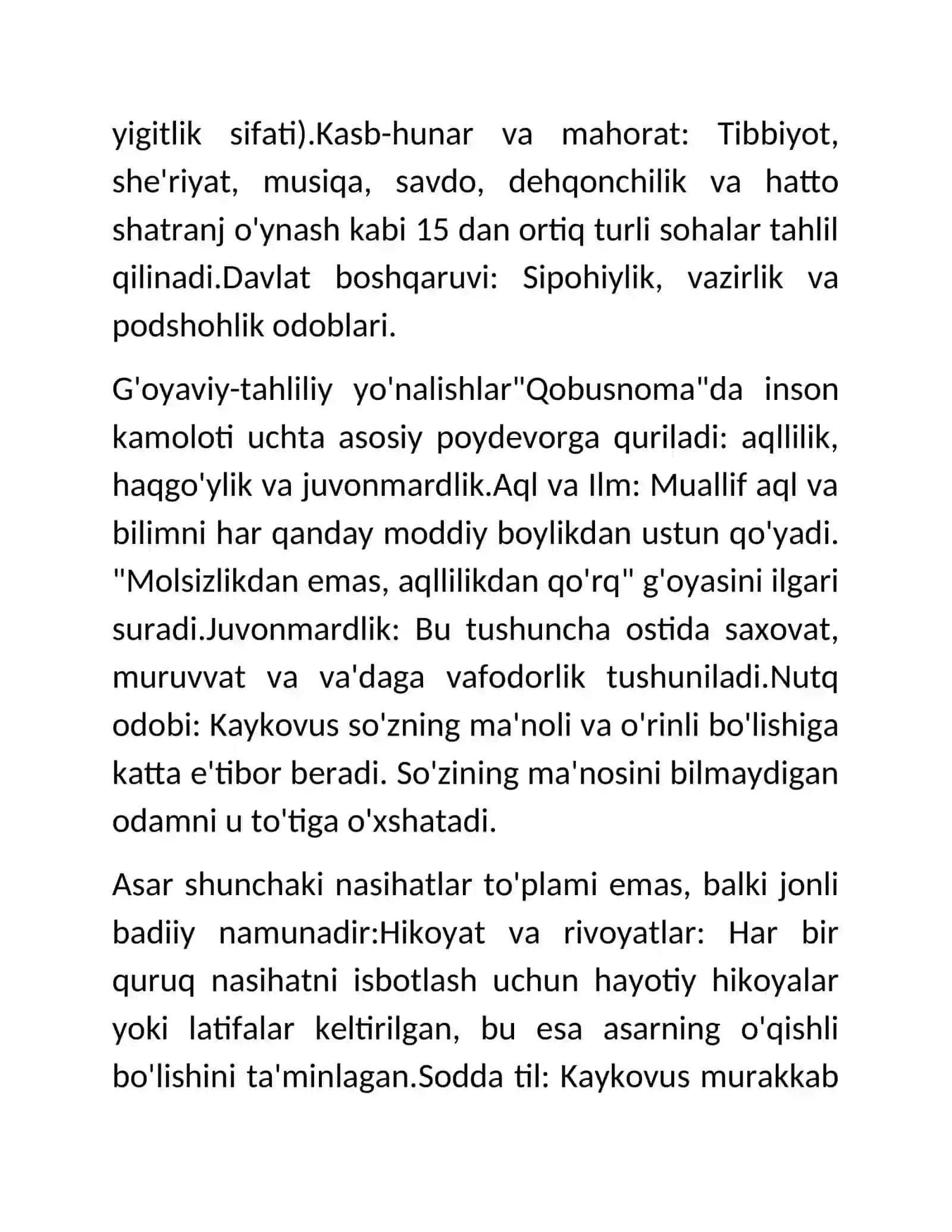 Kaykovusning "Qobusnoma" asarining tahlili 2