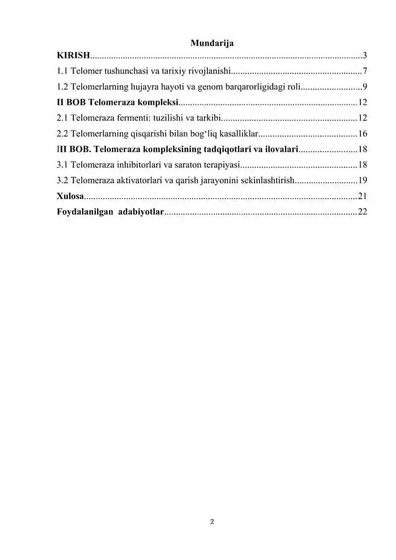 Telomerlar va telomeraza kompleksi 2