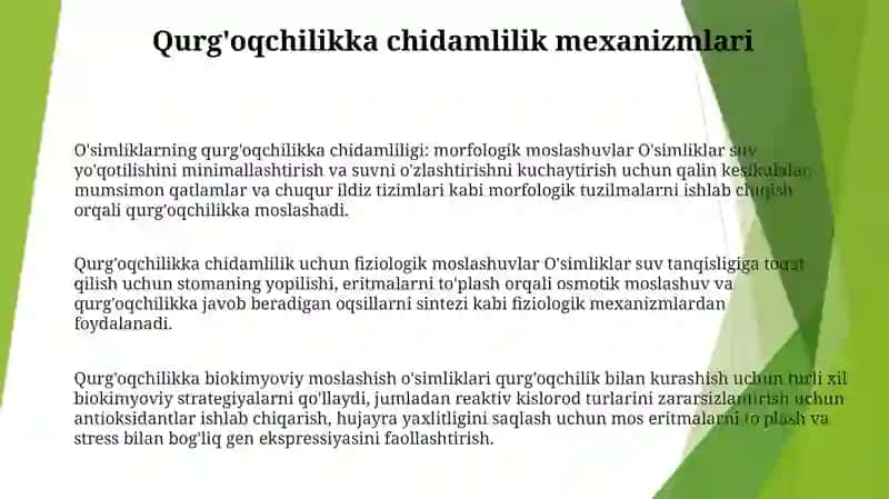 OʻSimliklarning QurgʻOqchilikka Chidamliligi 2