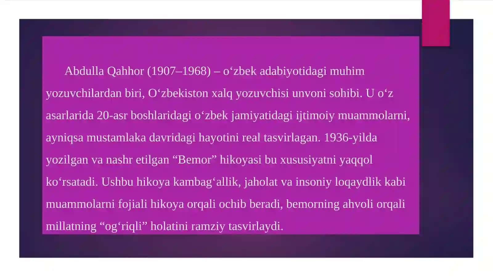 Abdulla Qahhor “Bemor” hikoyasi 2