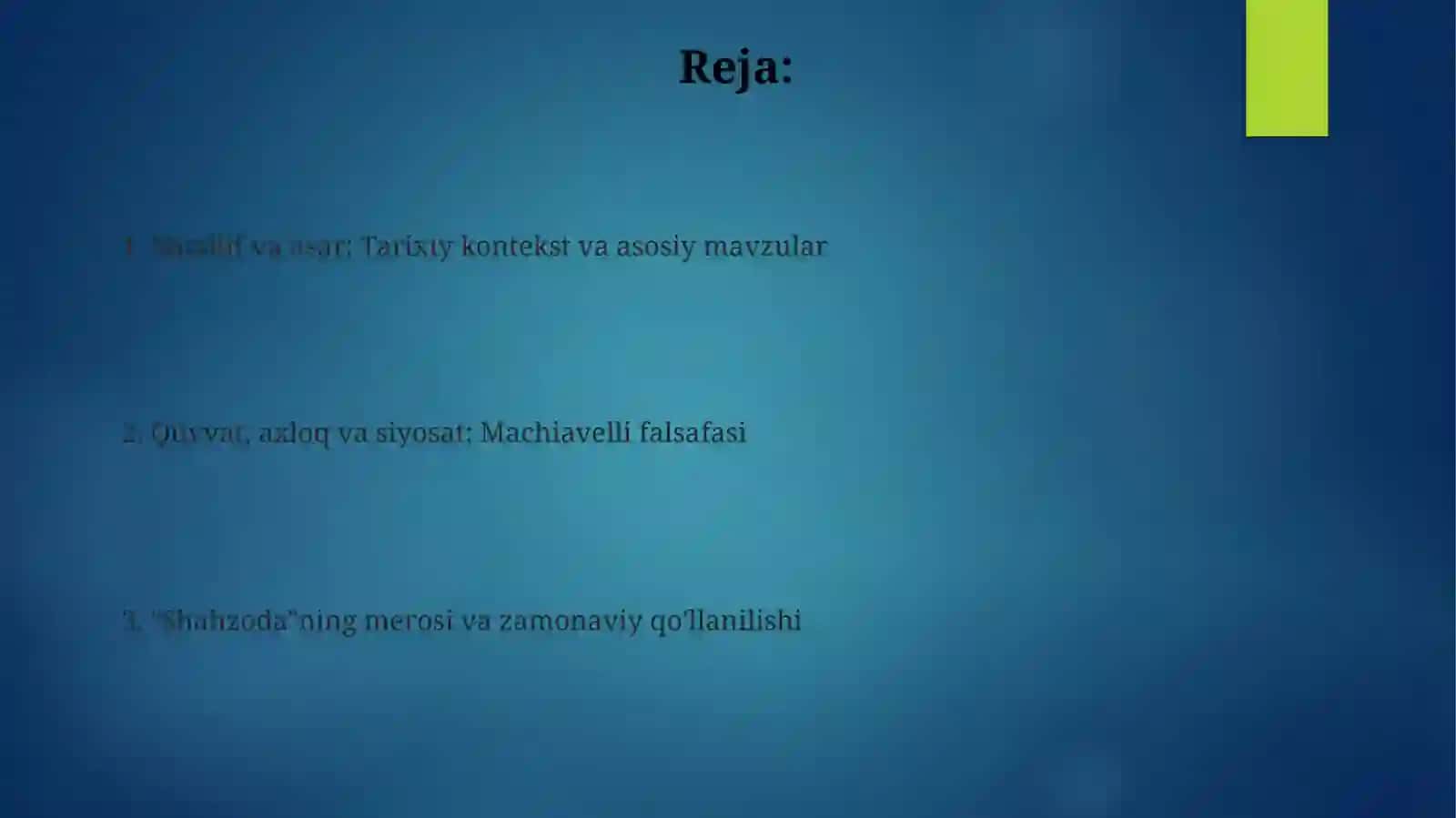 Makiavellining “Xukmdor” asaribo`yichataqdimot tayyorlash 2