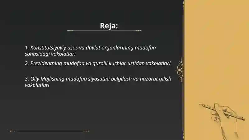 Davlat organlarining mudofaa sohasidagi vakolatlari 2