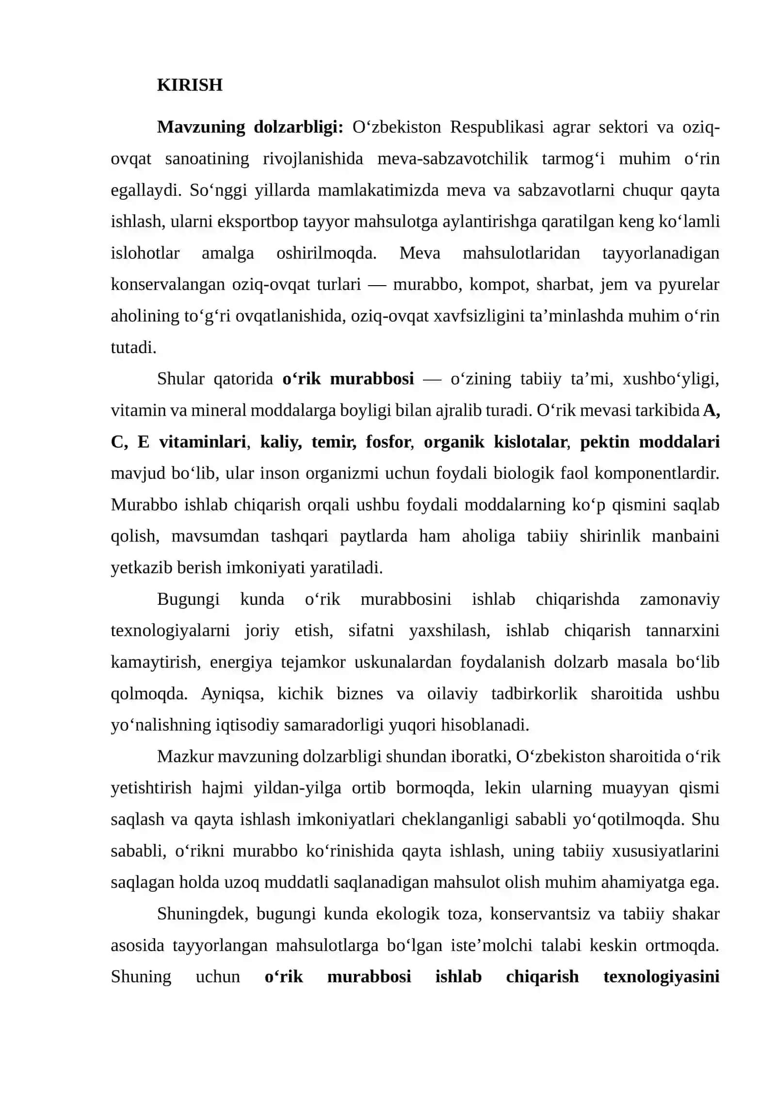 O‘rik mevasining xususiyatlari va murabbo ishlab chiqarishga tayyorlash 2