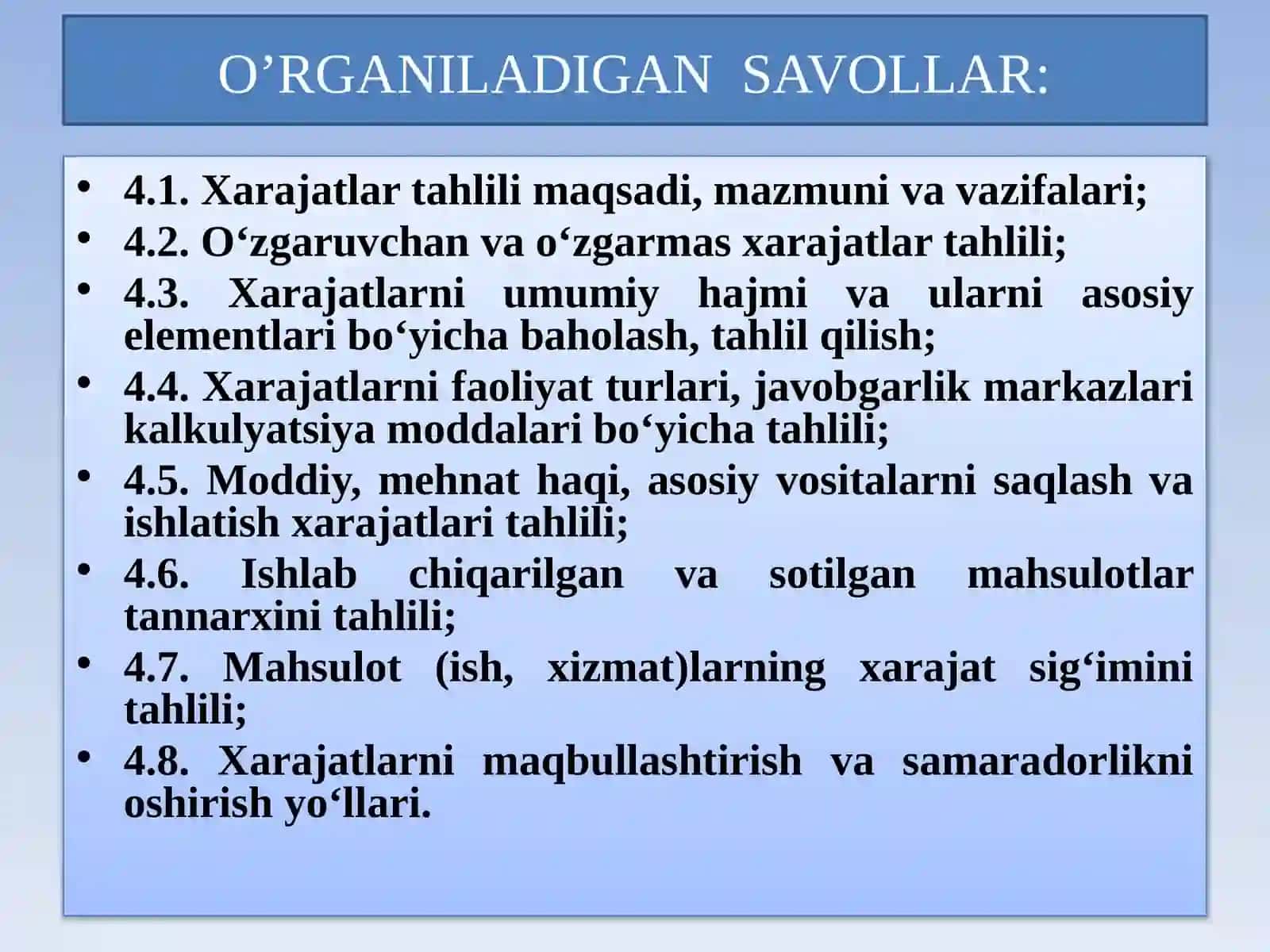 Ishlabchiqarish va Davr Xarajatlari Tahlili 2