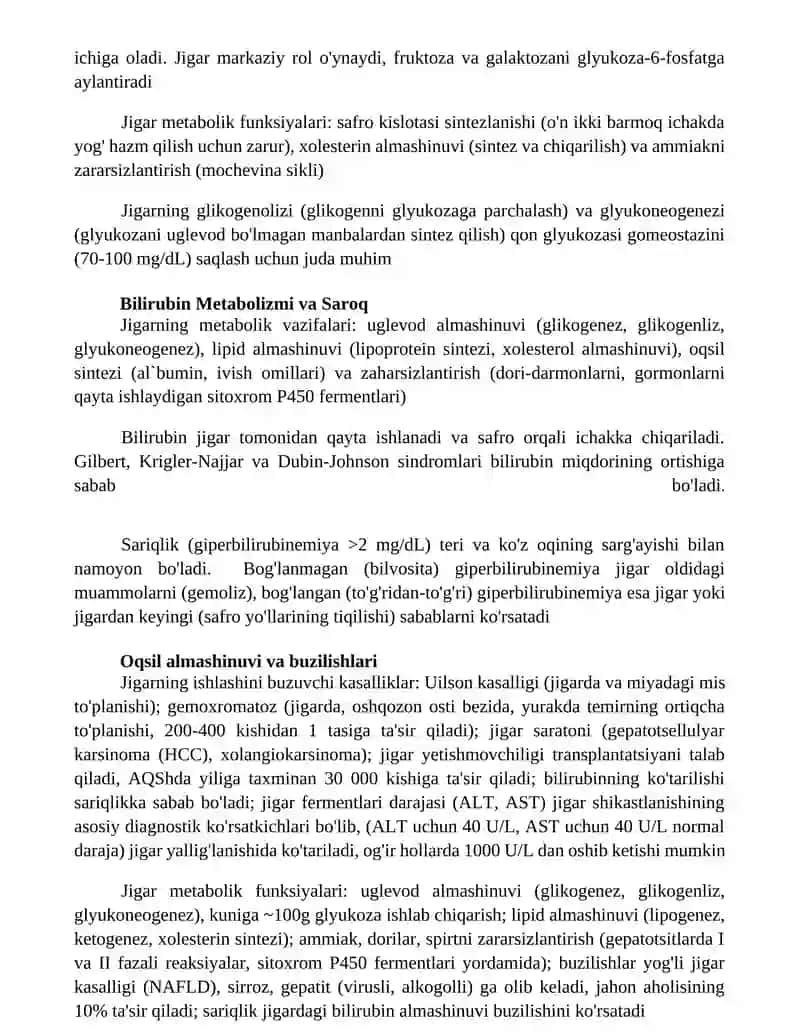 Jigarning metabolik funksiyalari 2