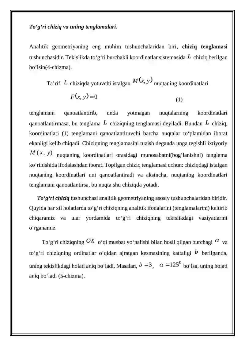 TEKISLIKDA TO’G’RI CHIZIQNING TURLI TENGLAMALARI 2