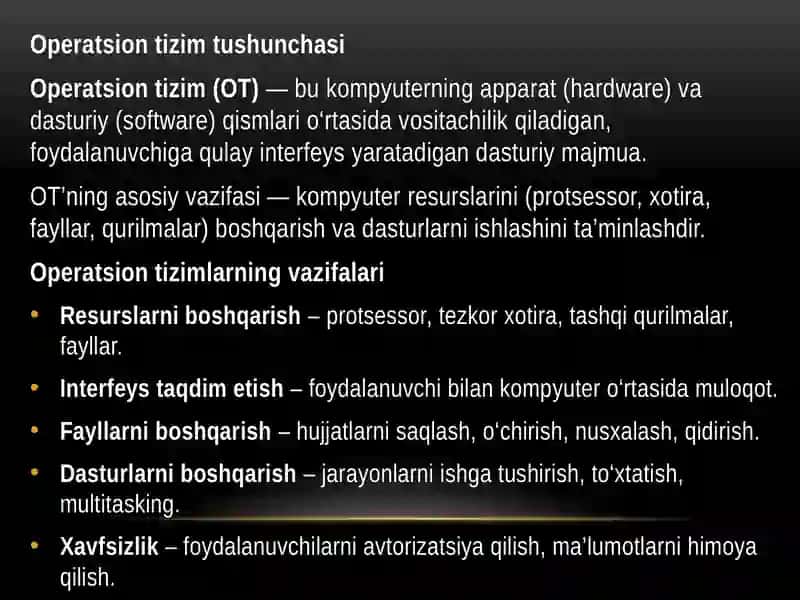 Operatsiontizimlar va ular bilan ishlash 2