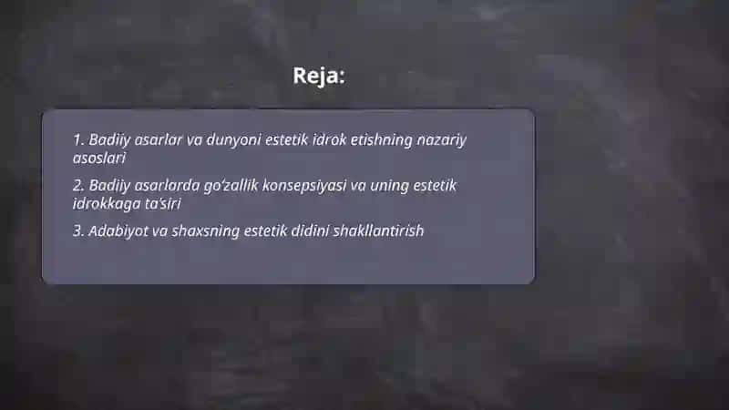 Badiiy asarlarning estetik idrok etishida ahamiyati 2