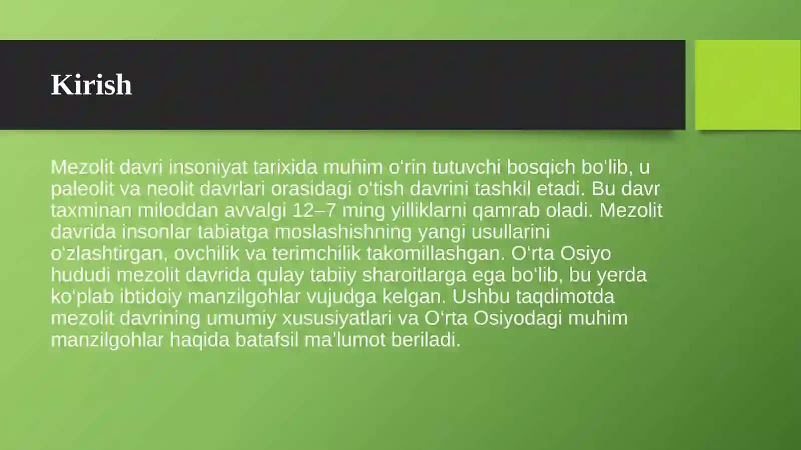 O‘rta Osiyodagi mezolit davri ibtidoiy manzilgohlari 2
