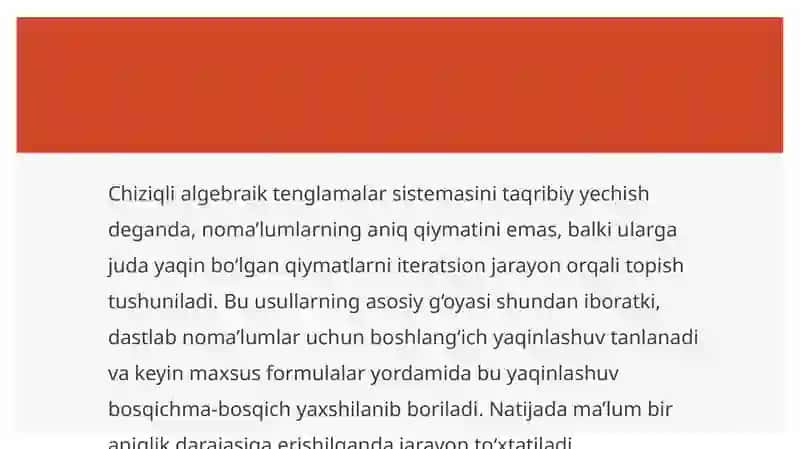 Chiziqli algebraik tenglamalar sistemasini taqribiyyechish 2
