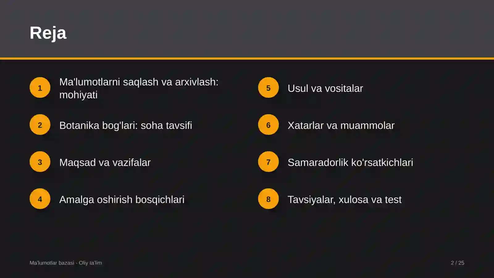 Botanika bog'larida ma'lumotlarni saqlash va arxivlash 2