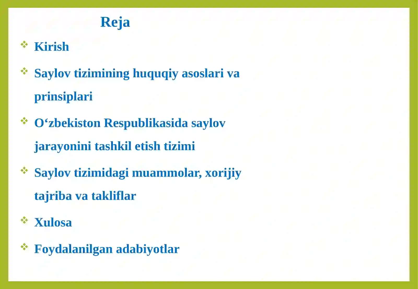 O‘zbekiston Respublikasidagi saylov tizimi 2