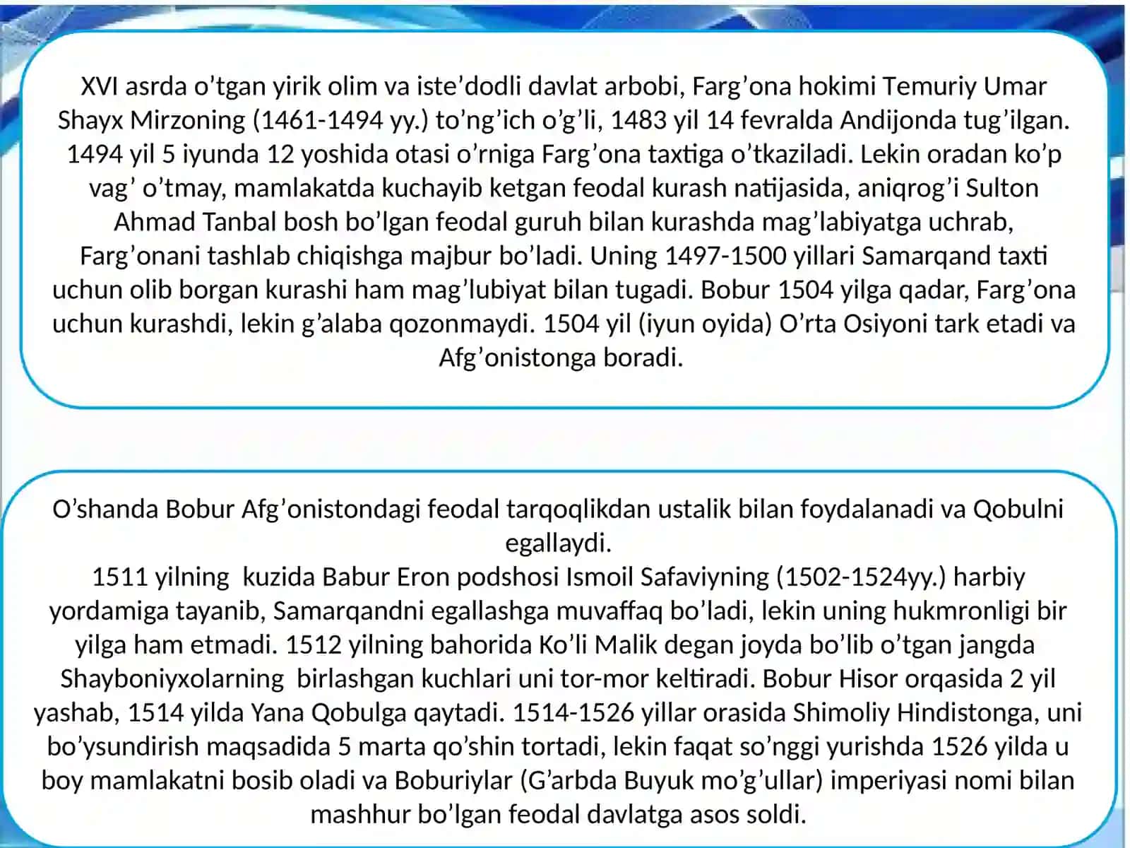 ZAHIRIDDIN MUHAMMAD BOBURNING,, BOBURNOMA" ASARINING TARIXIY MANBA SIFATIDAGI OʻRNI 2