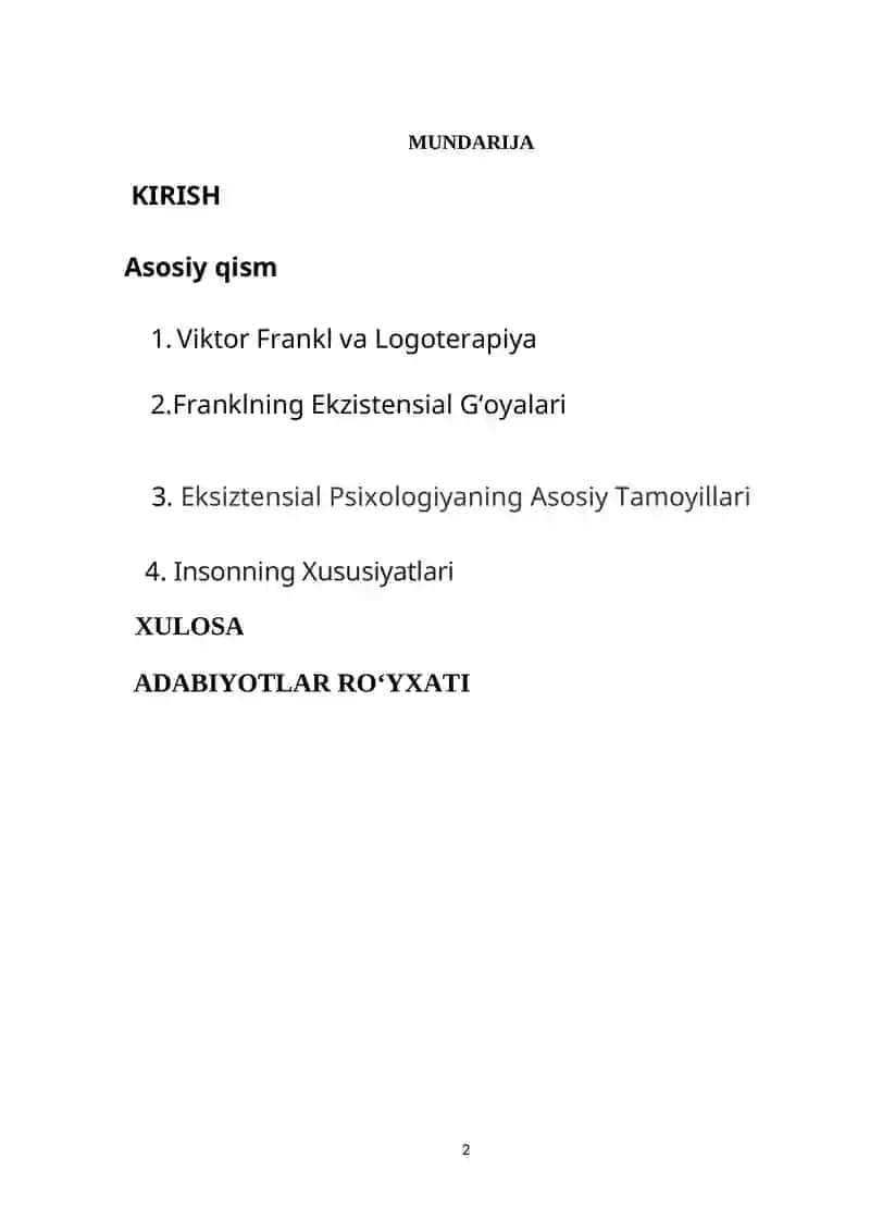 Eksiztensial psixologiyada insonning xususiyatlari Farnkl 2