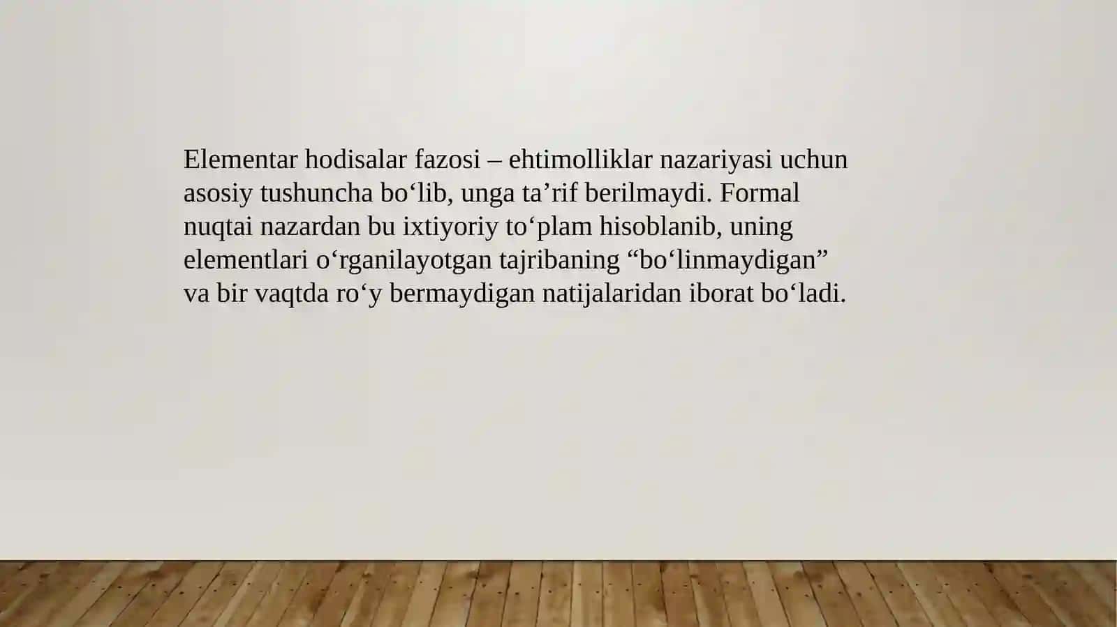 Elementar hodisalar fazosi. Extimolning tariflari 2