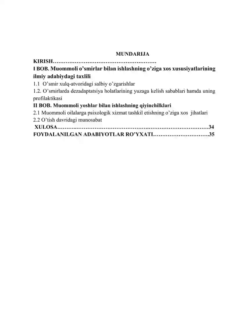 Muommili o'smirlar bilan ishlashning o'zuga xos xususiyasi. 2