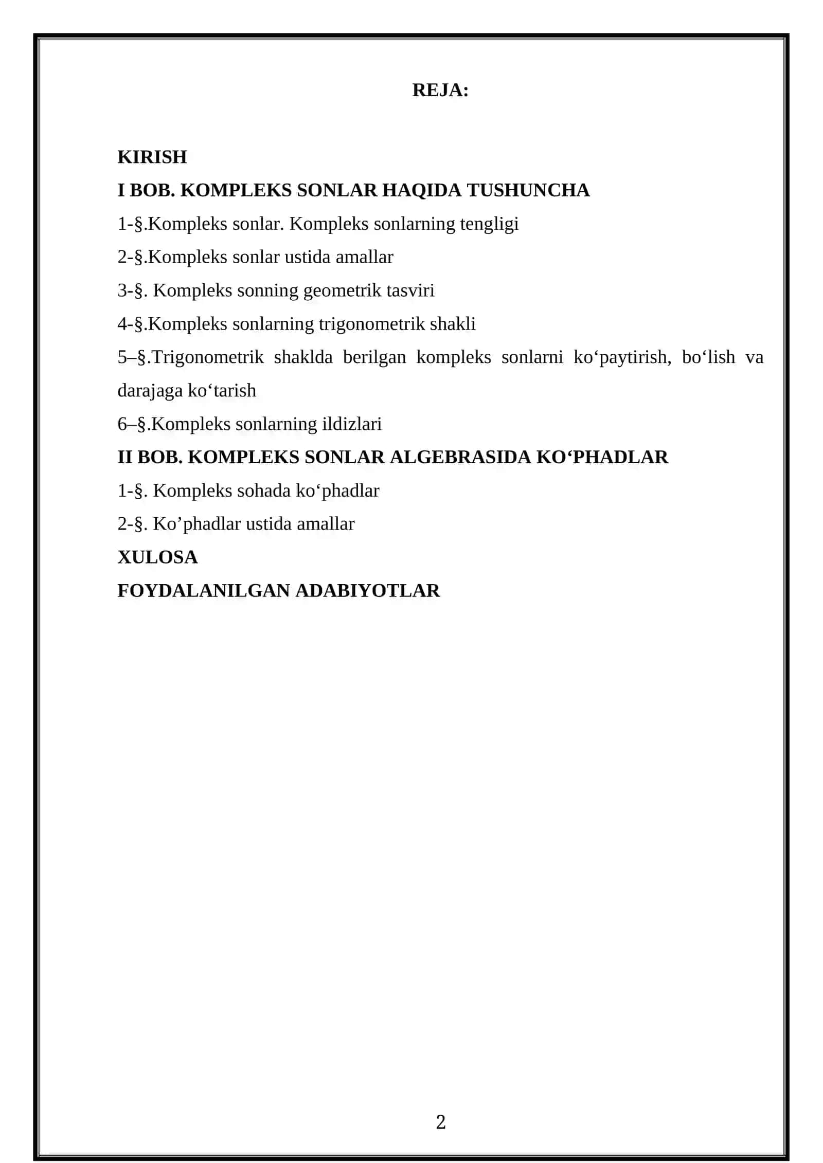 Kompleks sonlar maydoni 2