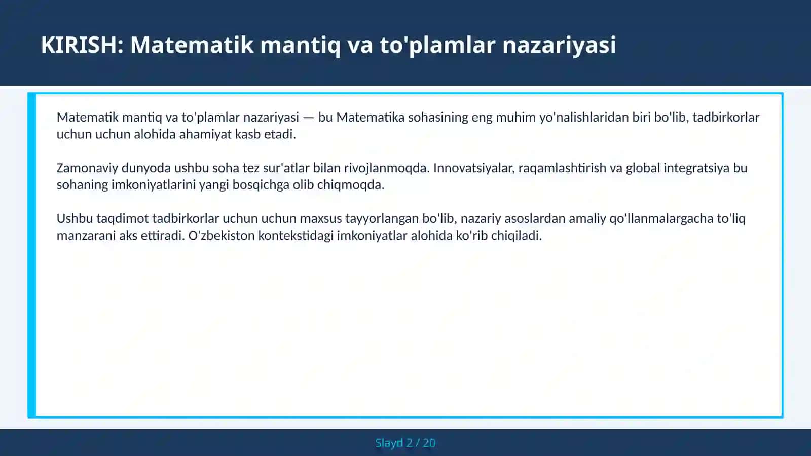 Matematik mantiq va to'plamlar nazariyasi 2