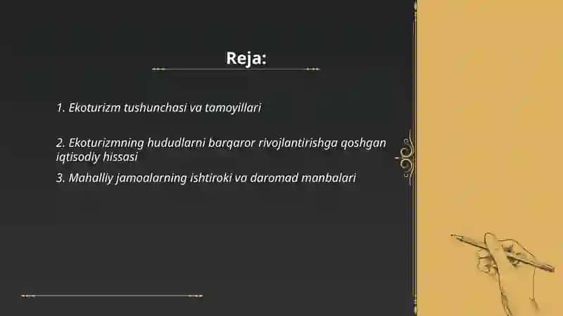 Ekoturizm va uning hududlarini barqaror rivojlanishiga qoshgan hissasi 2