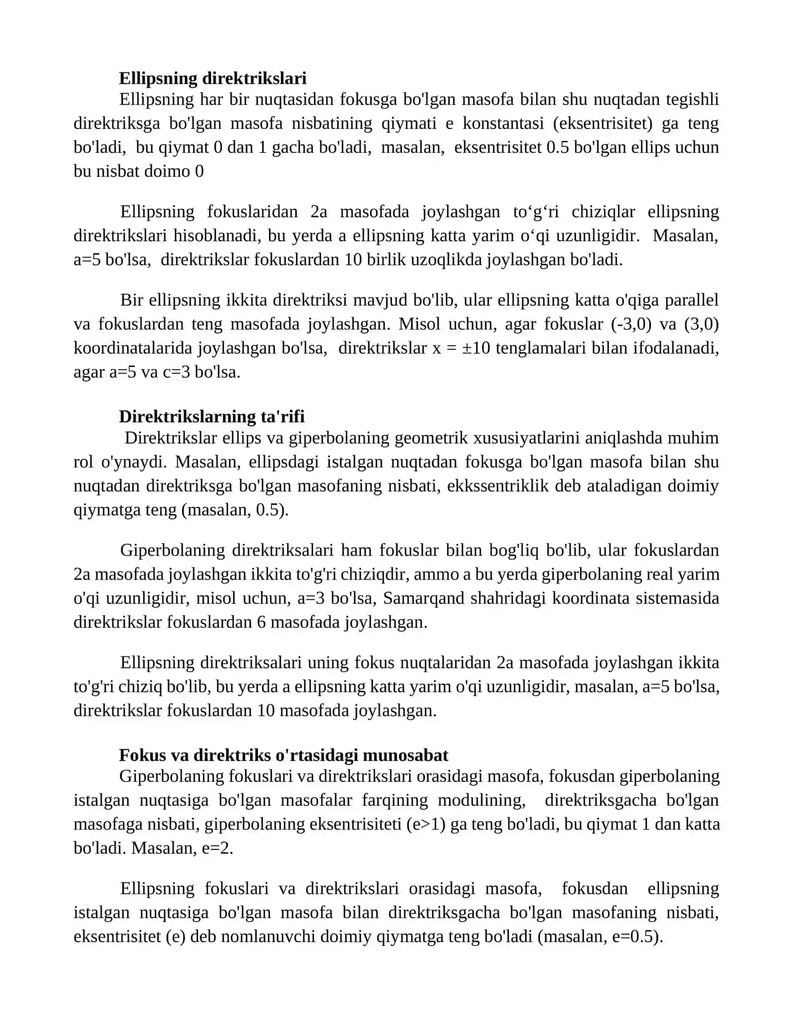 Ellips va giperbolaning direktrisalari 2