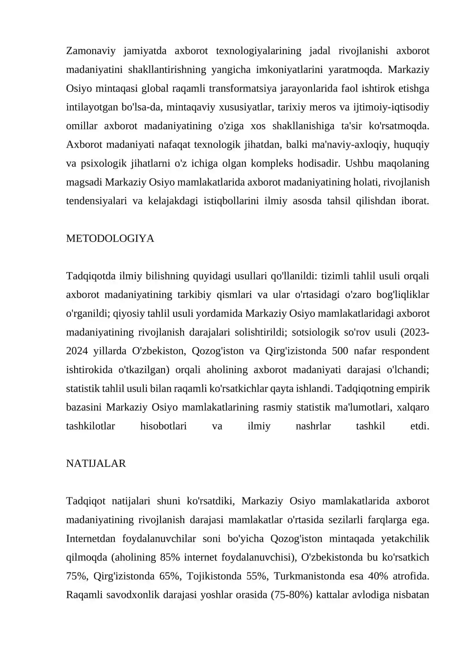 MARKAZIY OSIYODA AXBOROT MADANIYATINING O'RNI 2