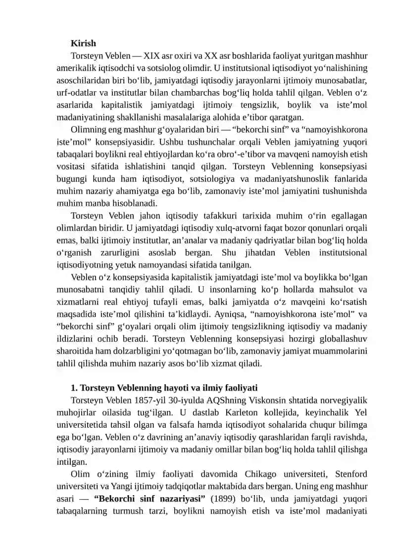 Torsteyn Veblenning konsepsiyasi 2