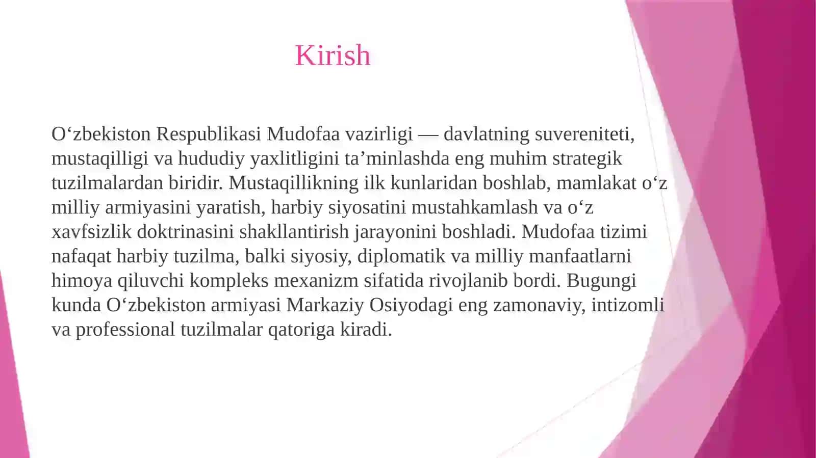 O'zbekiston respublikasi mudofa vazirligi 2