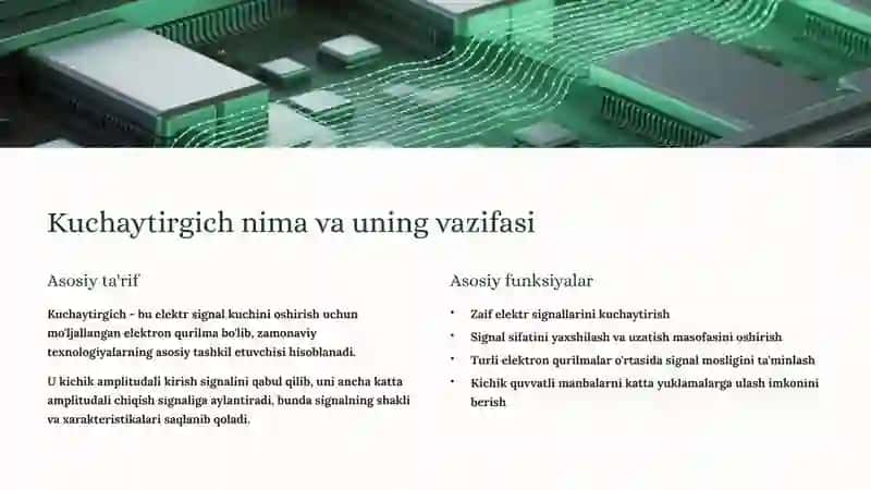 Kuchaytirgichlar: Elektrotexnika Fanida Asosiy Qurilma 2