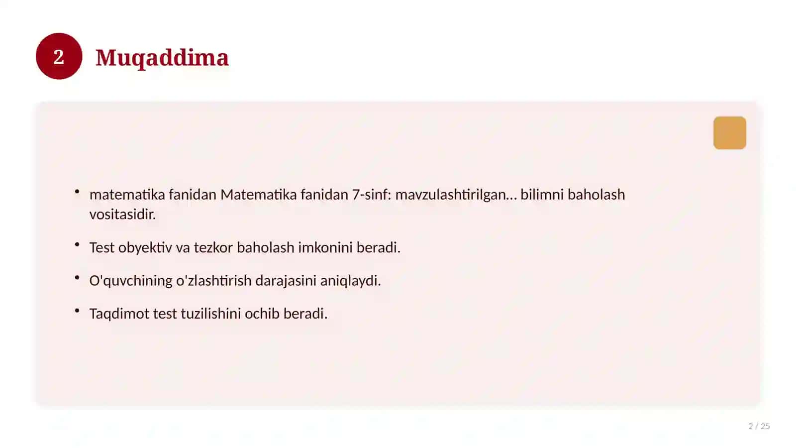 Matematika fanidan 7-sinf: mavzulashtirilgan nazorat ishi va tahlil 2