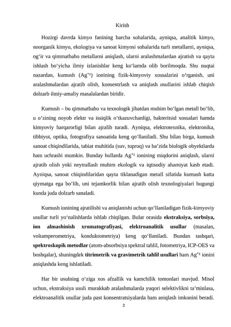 Ag⁺ (Kumush) ionining xossalari va ularni o‘rganishi 2