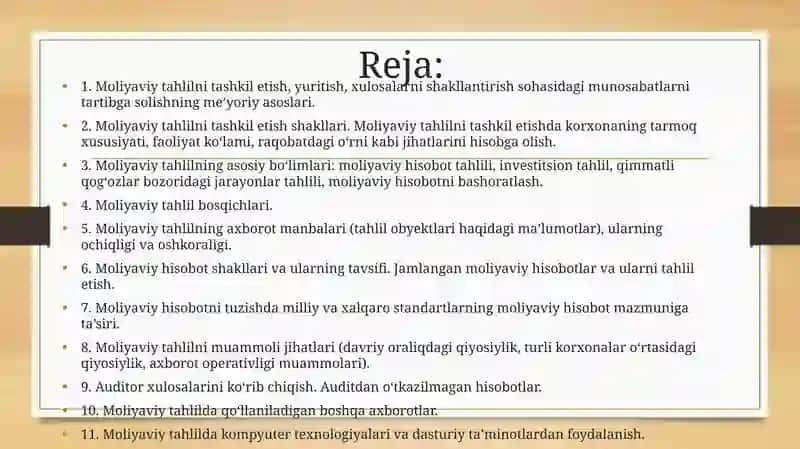 Moliyaviy tahlil fanining axborot manbalari 2