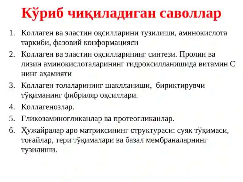Бириктирувчи тўқима биокимёси 2