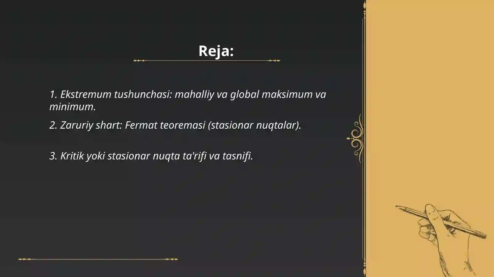 Ekstremumning zaruriy va yetarli shartlari 2