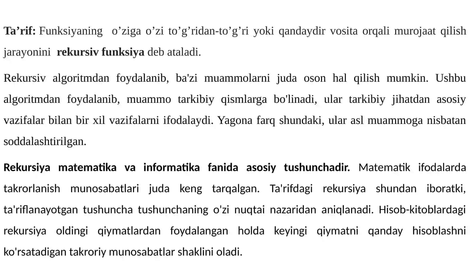 Rekursiv hisoblash algoritmlari 2